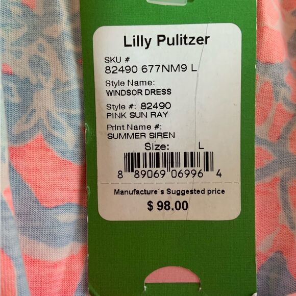 LILLY PULITZER Summer Siren Pink Sun Ray 100% Cotton Windsor Dress Large - Picture 8 of 9